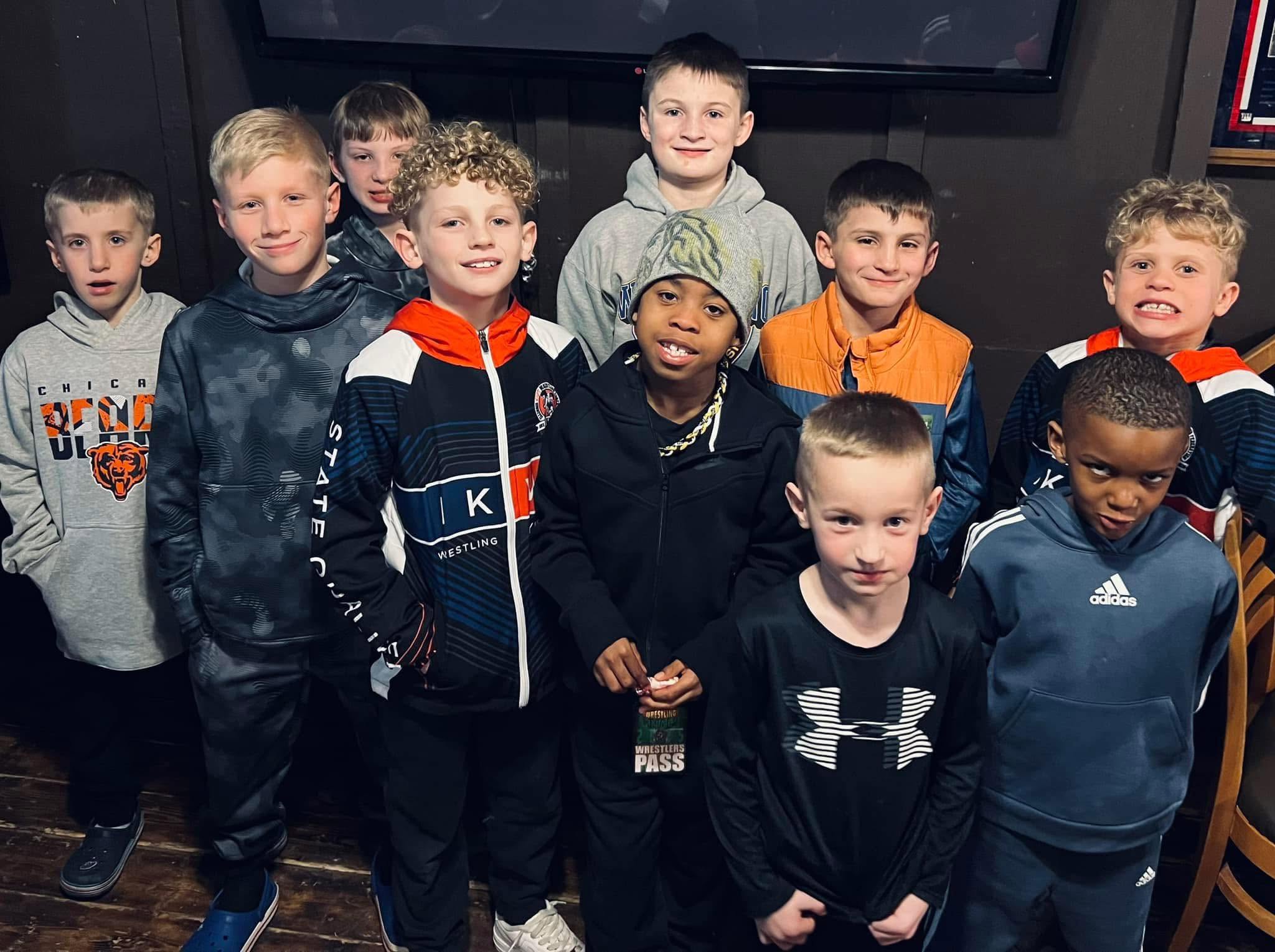 Crystal Lake Wizards wrestlers at a team outing